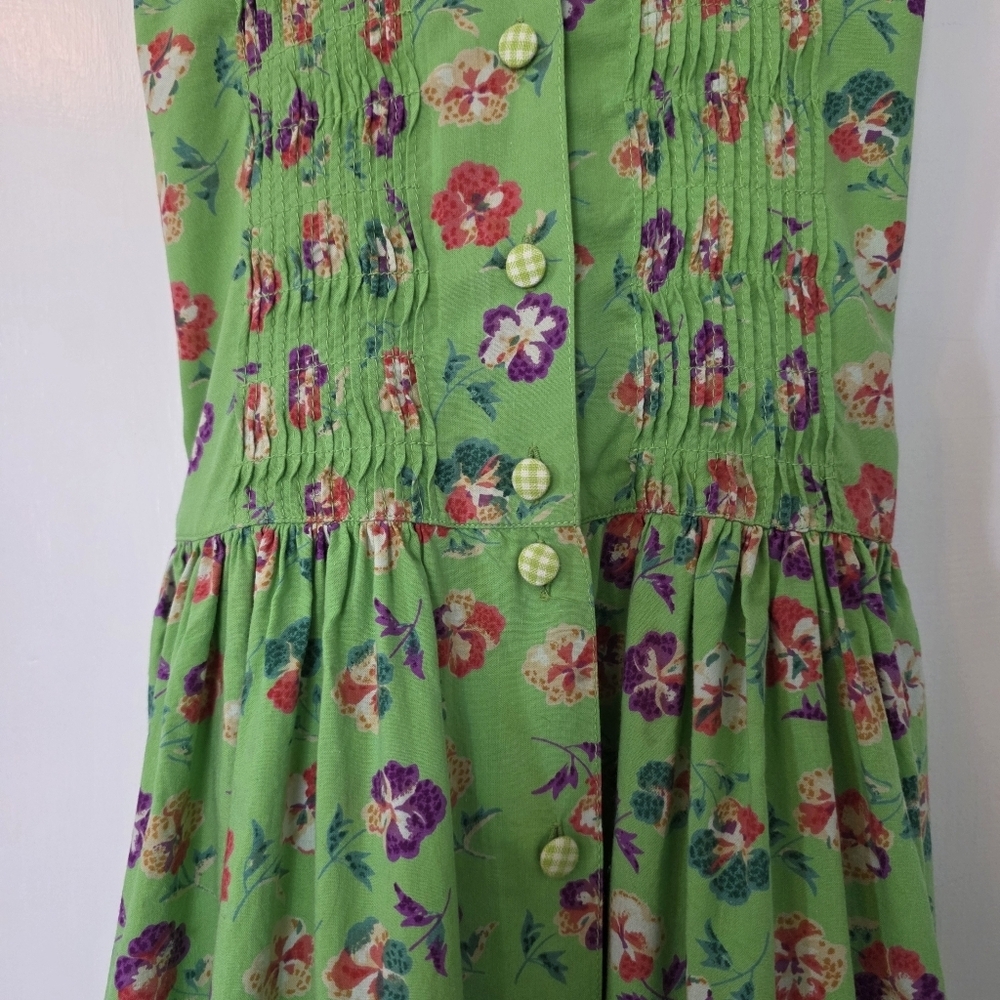 Vintage Cornelloki Dress by April Cornell – Girls Size 9/10 – Green/Pansy Floral - Picture 3 of 8